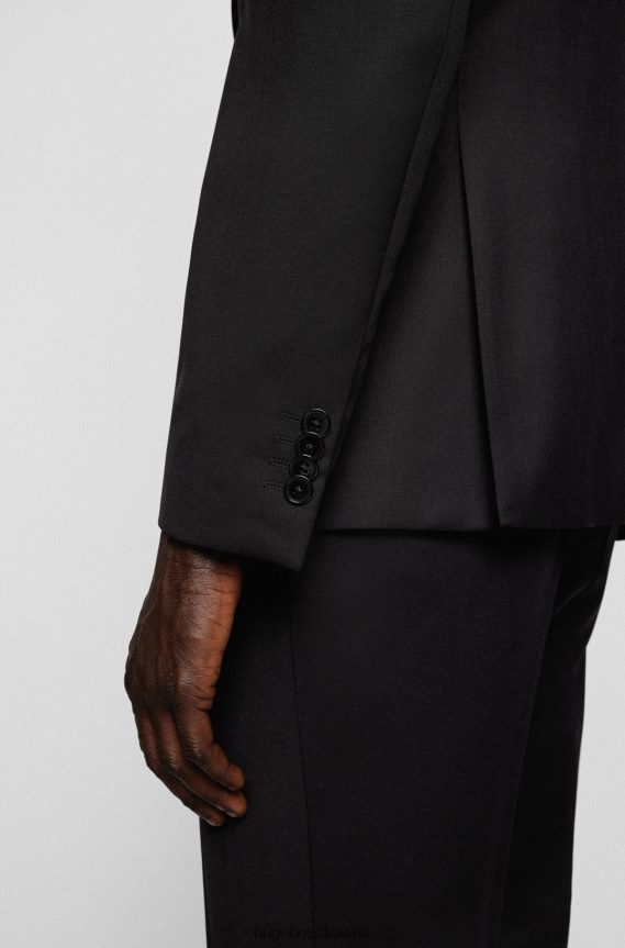 4TFNJN3633 أسود Hugo Boss سترة ضيقة جدًا من الصوف البكر باللون الأسود سيرج هوغو