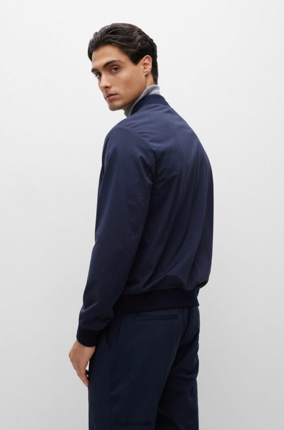 4TFNJN3634 أزرق غامق Hugo Boss سترة Hugo ذات سحاب باللون الأزرق الداكن مصنوعة من الجيرسيه المطاطي عالي الأداء