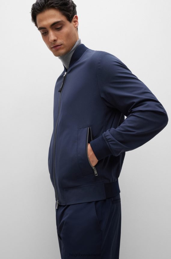 4TFNJN3634 أزرق غامق Hugo Boss سترة Hugo ذات سحاب باللون الأزرق الداكن مصنوعة من الجيرسيه المطاطي عالي الأداء
