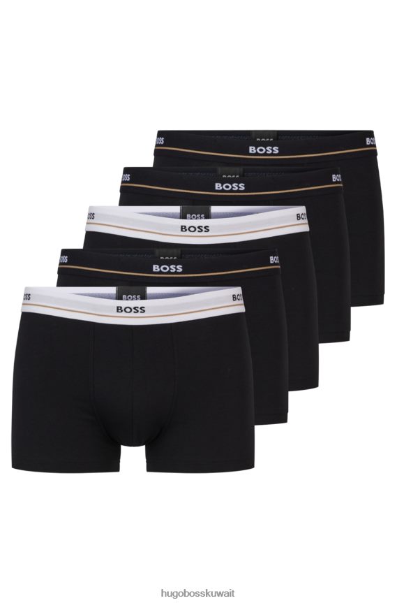 4TFNJN3635 أسود Hugo Boss مجموعة Hugo مكونة من خمسة سراويل سوداء من القطن المطاطي مع أحزمة خصر تحمل الشعار