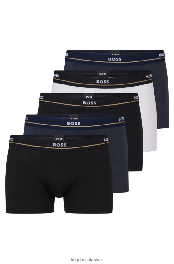 4TFNJN3636 أسود / أبيض / أزرق Hugo Boss Hugo حزمة من خمس سراويل من القطن المطاطي مع أحزمة خصر تحمل الشعار باللون الأبيض