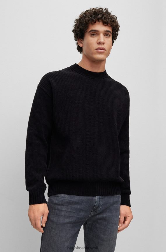 4TFNJN3638 أسود Hugo Boss سترة سوداء بقصّة مريحة مصنوعة من قطن شانيل هوغو الخالص