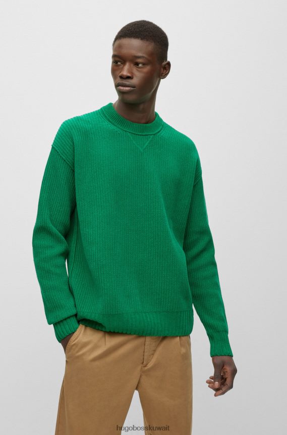 4TFNJN3639 أخضر Hugo Boss سترة مريحة مصنوعة من القطن الخالص شانيل أخضر هوغو