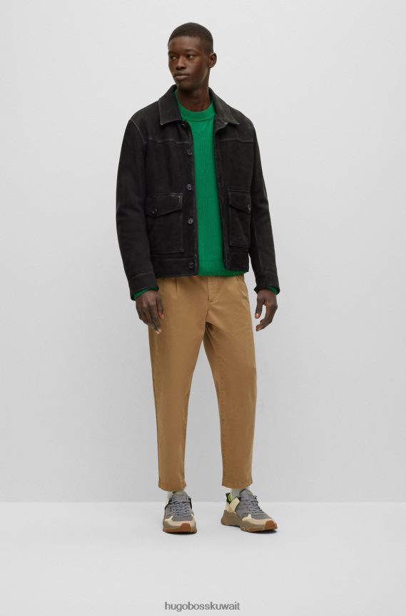 4TFNJN3639 أخضر Hugo Boss سترة مريحة مصنوعة من القطن الخالص شانيل أخضر هوغو