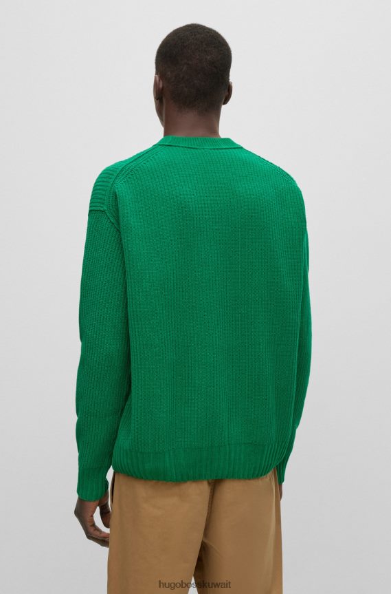 4TFNJN3639 أخضر Hugo Boss سترة مريحة مصنوعة من القطن الخالص شانيل أخضر هوغو