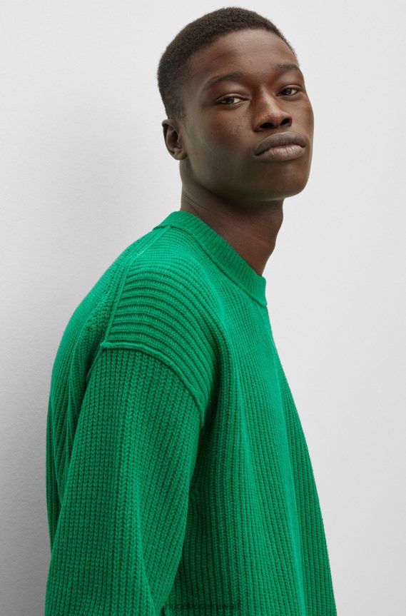 4TFNJN3639 أخضر Hugo Boss سترة مريحة مصنوعة من القطن الخالص شانيل أخضر هوغو