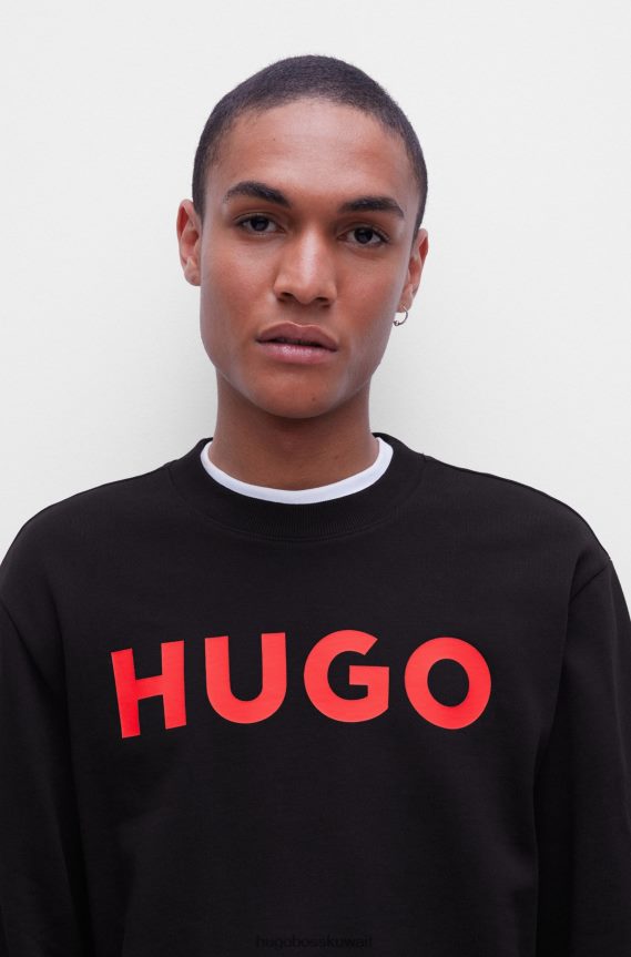 4TFNJN3640 أسود Hugo Boss سويت شيرت هوغو أسود برقبة دائرية من قماش تيري الفرنسي مع شعار متباين