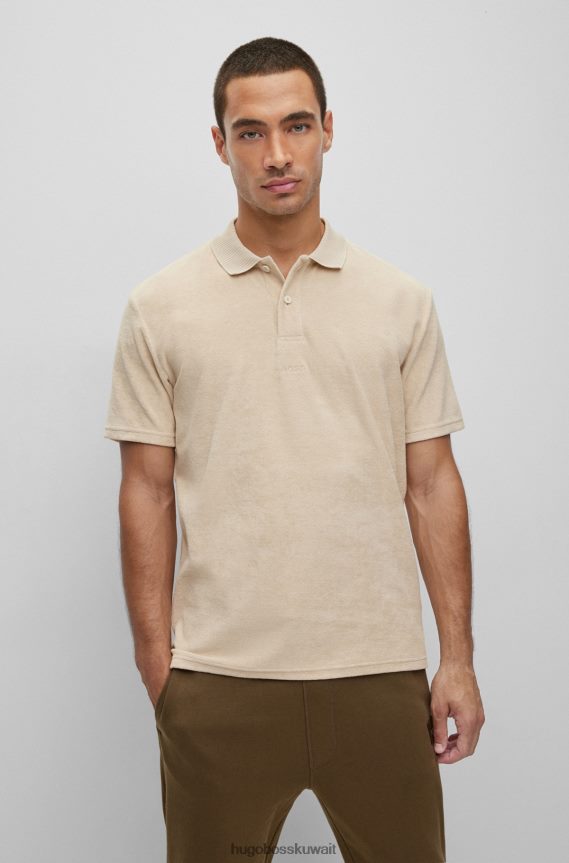 4TFNJN3643 اللون البيج Hugo Boss قميص بولو من مزيج القطن مع شعار مطرز باللون البيج