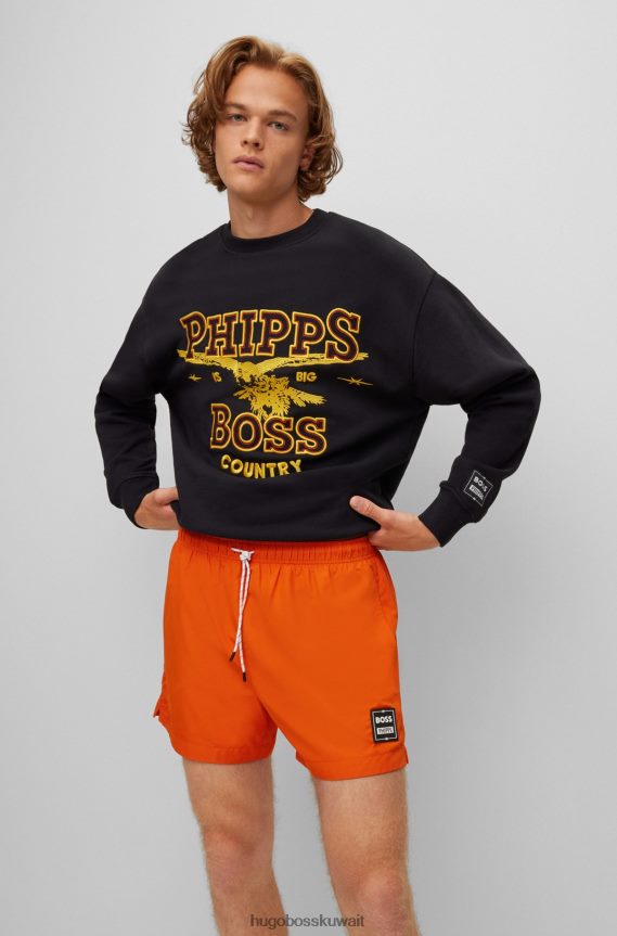 4TFNJN3651 برتقالي قاتم Hugo Boss x شورت سباحة من القماش المعاد تدويره سريع الجفاف من phipps