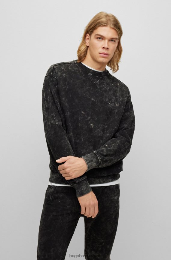 4TFNJN3653 أسود Hugo Boss قميص من النوع الثقيل مغسول بالثلج من قطن هيوغو الأسود الفرنسي