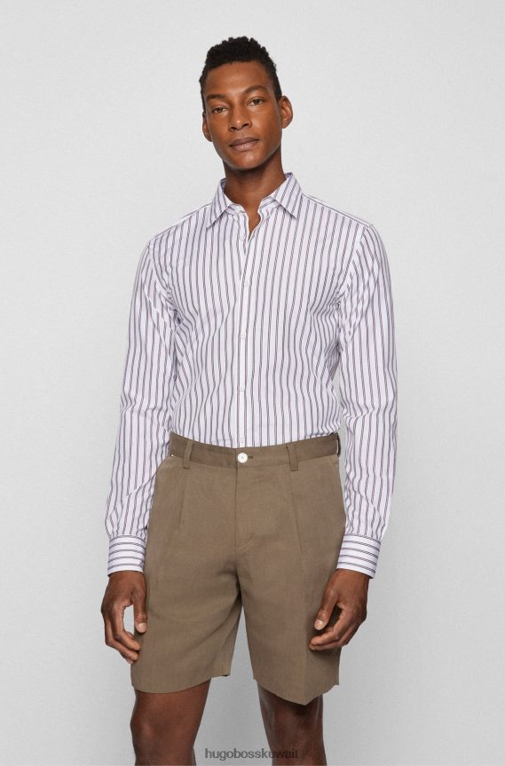 4TFNJN3655 احمر غامق Hugo Boss قميص بقصة ضيقة من قماش البوبلين القطني المخطط هوغو باللون الأحمر الداكن