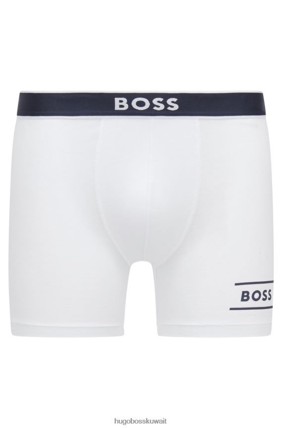 4TFNJN3656 أبيض Hugo Boss سراويل داخلية بوكسر من القطن المطاطي من هوغو باللون الأبيض مع شعار وخطوط