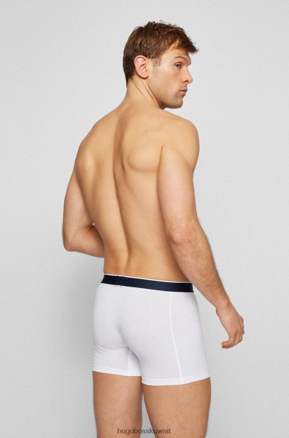 4TFNJN3656 أبيض Hugo Boss سراويل داخلية بوكسر من القطن المطاطي من هوغو باللون الأبيض مع شعار وخطوط