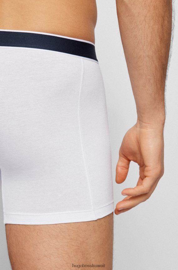4TFNJN3656 أبيض Hugo Boss سراويل داخلية بوكسر من القطن المطاطي من هوغو باللون الأبيض مع شعار وخطوط