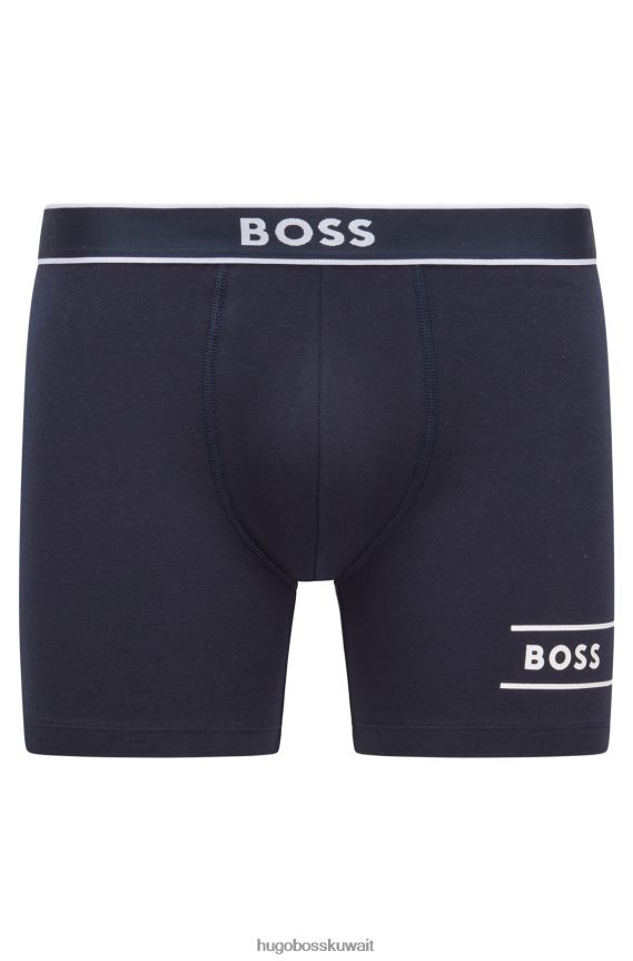 4TFNJN3657 أزرق غامق Hugo Boss هوغو سراويل داخلية من القطن المطاطي باللون الأزرق الداكن مع شعار وخطوط