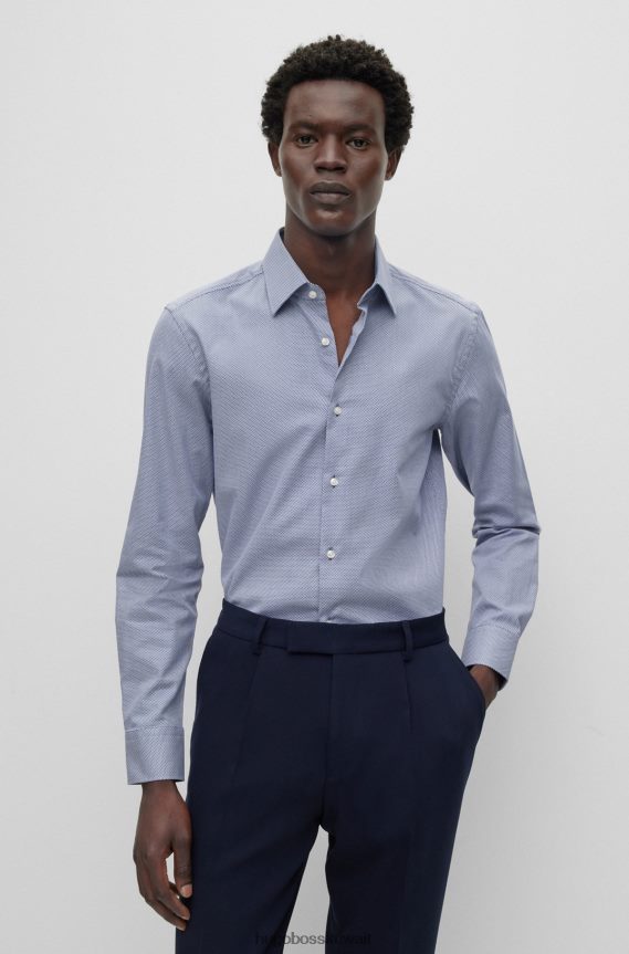 4TFNJN3658 أزرق Hugo Boss قميص Hugo ذو المقاس النحيف مصنوع من القطن العضوي المطاطي ذو البنية الدقيقة باللون الأزرق