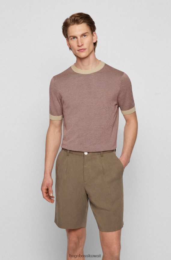 4TFNJN3663 البيج الفاتح Hugo Boss سترة Hugo من القطن الحريري باللون البيج الفاتح ذات قصة عادية مع أطراف متباينة