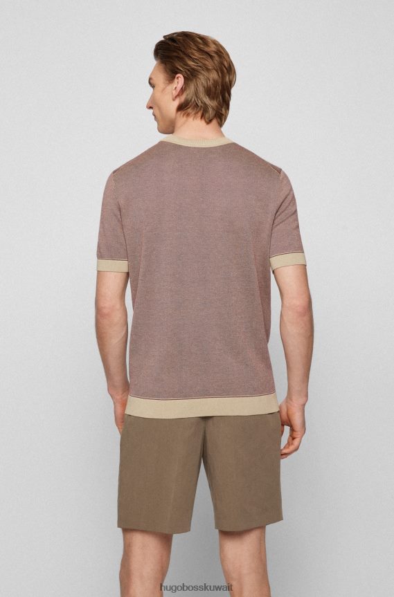 4TFNJN3663 البيج الفاتح Hugo Boss سترة Hugo من القطن الحريري باللون البيج الفاتح ذات قصة عادية مع أطراف متباينة