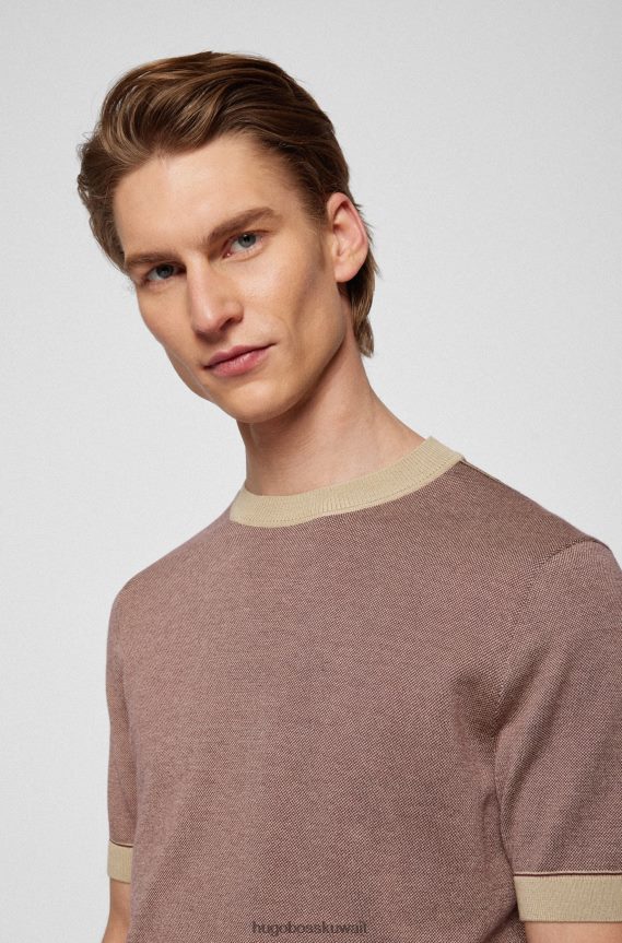 4TFNJN3663 البيج الفاتح Hugo Boss سترة Hugo من القطن الحريري باللون البيج الفاتح ذات قصة عادية مع أطراف متباينة