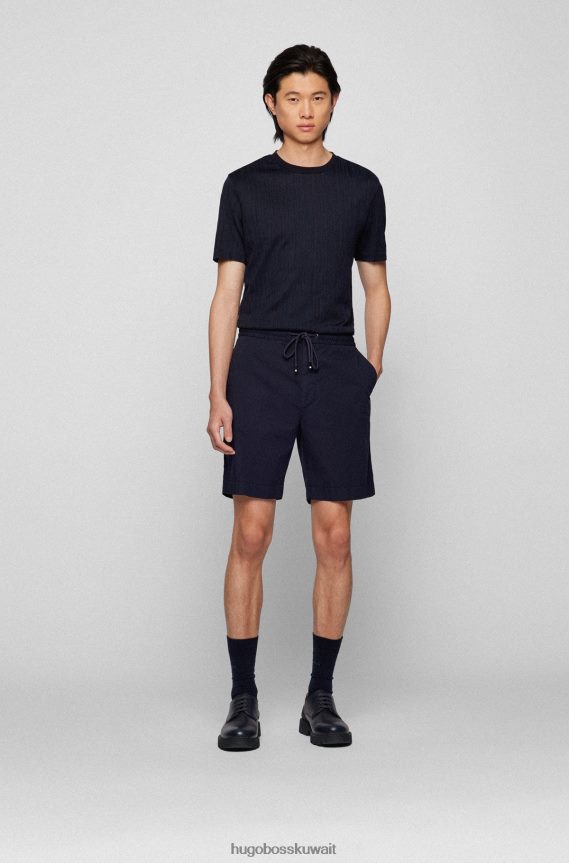 4TFNJN3664 أزرق غامق Hugo Boss تيشيرت Hugo بقصّة ضيّقة مصنوع من الحرير والقطن بلونين باللون الأزرق الداكن