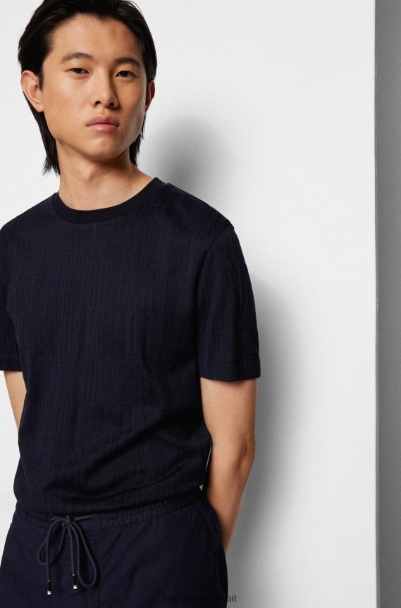 4TFNJN3664 أزرق غامق Hugo Boss تيشيرت Hugo بقصّة ضيّقة مصنوع من الحرير والقطن بلونين باللون الأزرق الداكن