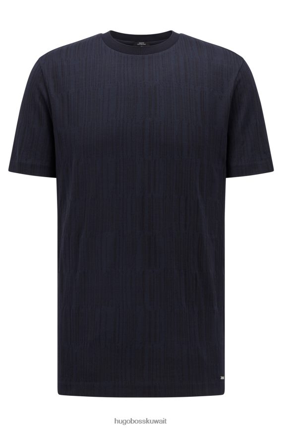 4TFNJN3664 أزرق غامق Hugo Boss تيشيرت Hugo بقصّة ضيّقة مصنوع من الحرير والقطن بلونين باللون الأزرق الداكن