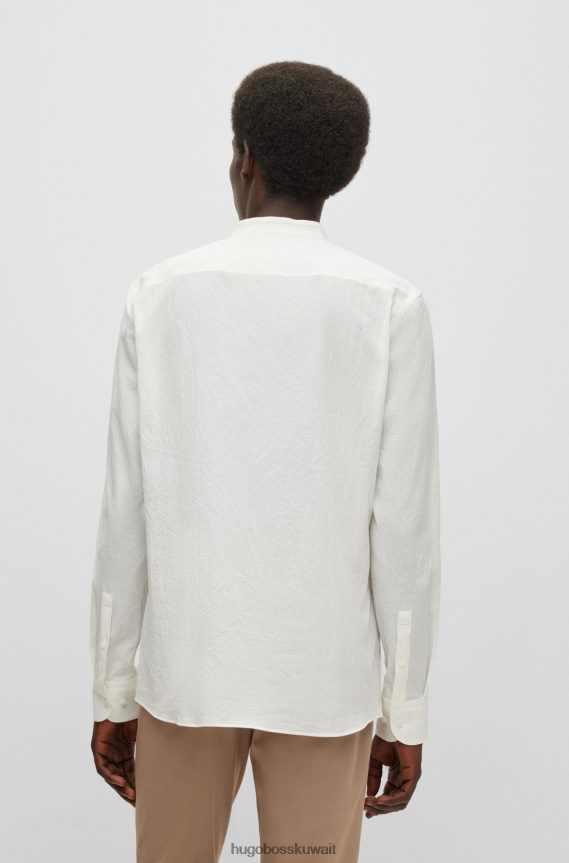 4TFNJN3669 أبيض Hugo Boss قميص Hugo الأبيض بدون ياقة بقصة ضيقة من القطن القطني المطاطي