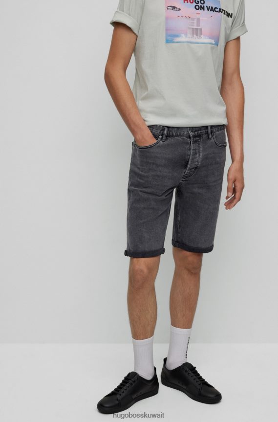4TFNJN3671 الرمادي الداكن Hugo Boss شورت مدبب من قماش الدنيم الأسود المريح والمطاط باللون الرمادي الداكن