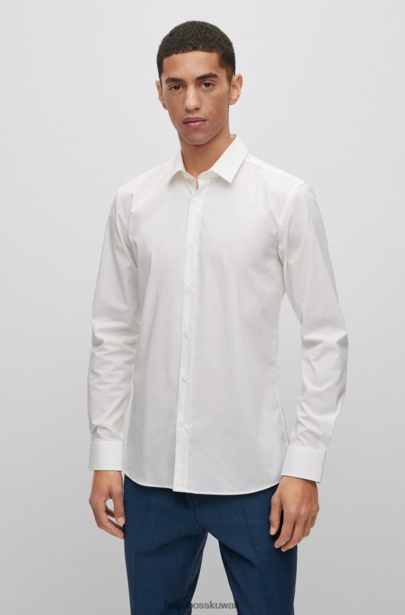 4TFNJN3672 أبيض Hugo Boss قميص أبيض بقصّة نحيفة للغاية مصنوع من قماش البوبلين القطني المطاطي