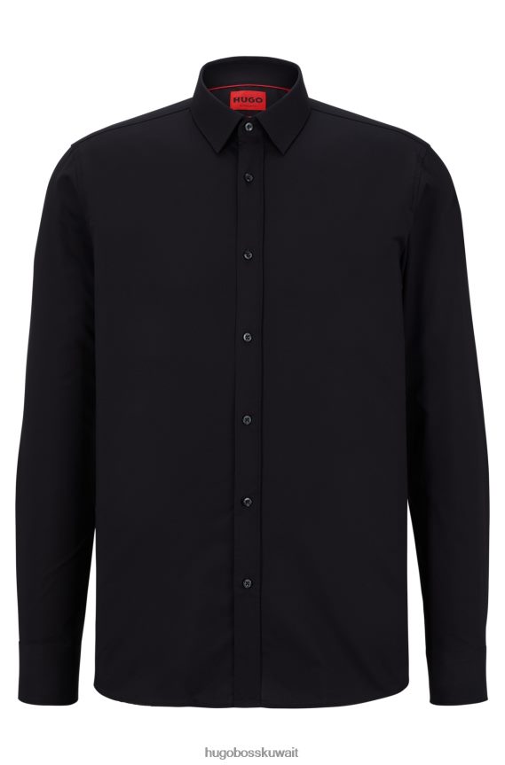 4TFNJN3674 أسود Hugo Boss قميص Hugo أسود فائق النحافة مصنوع من قماش البوبلين القطني المطاطي