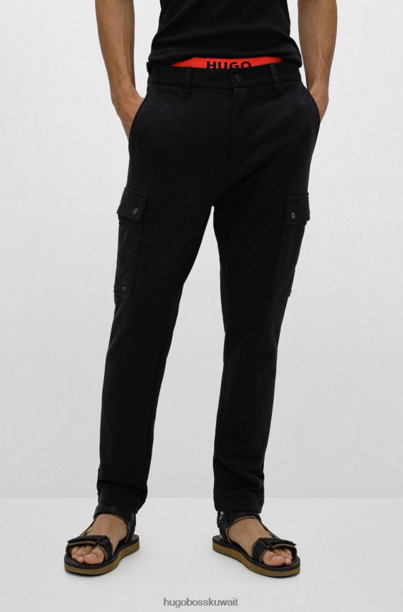 4TFNJN3677 أسود Hugo Boss بنطال كارجو بقصة ضيقة مصنوع من قطن الجيرسيه باللون الأسود من هوغو