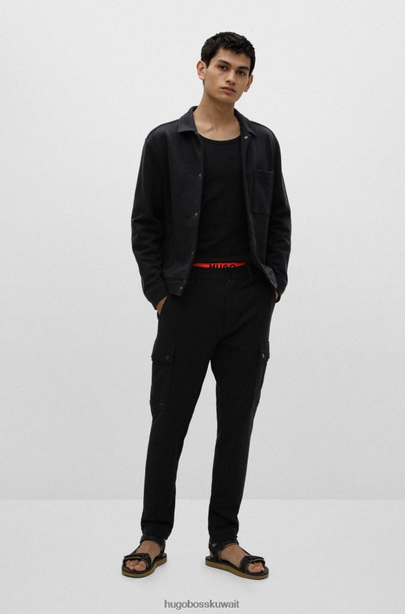 4TFNJN3677 أسود Hugo Boss بنطال كارجو بقصة ضيقة مصنوع من قطن الجيرسيه باللون الأسود من هوغو