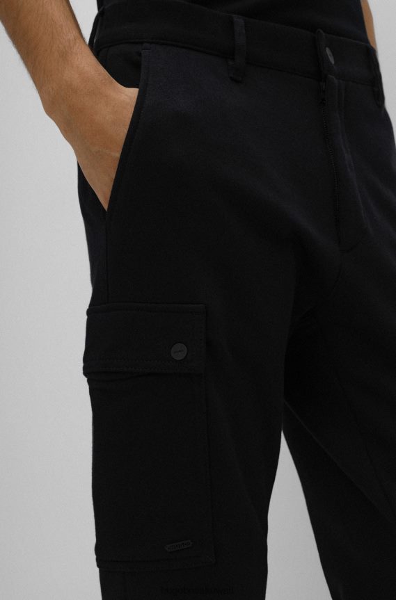 4TFNJN3677 أسود Hugo Boss بنطال كارجو بقصة ضيقة مصنوع من قطن الجيرسيه باللون الأسود من هوغو
