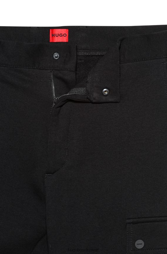 4TFNJN3677 أسود Hugo Boss بنطال كارجو بقصة ضيقة مصنوع من قطن الجيرسيه باللون الأسود من هوغو