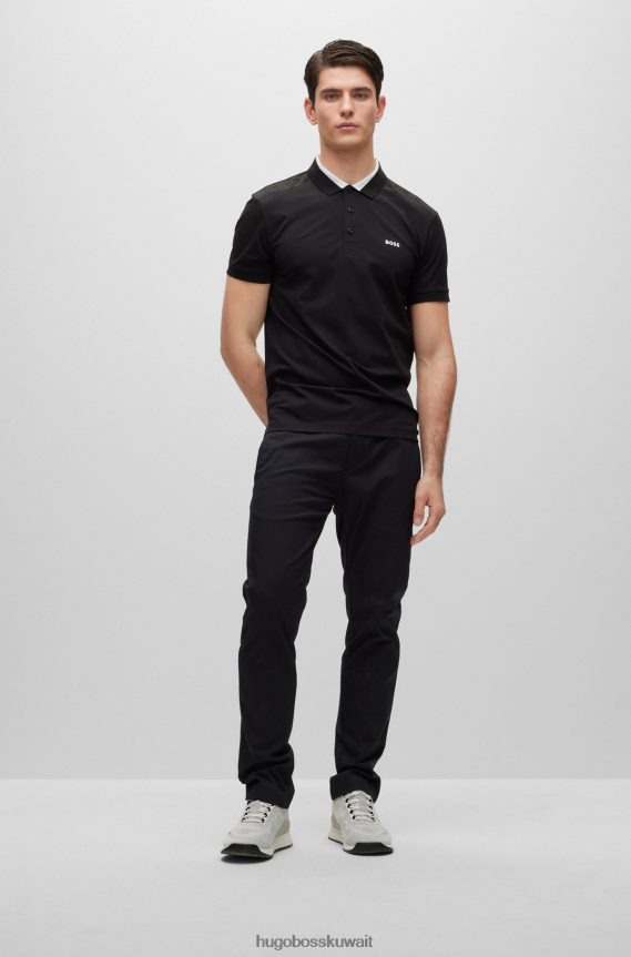 4TFNJN3678 أسود Hugo Boss قميص بولو أسود من القطن المطاطي بقصة ضيقة مع شعار هوغو