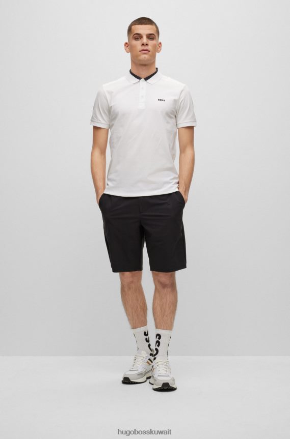 4TFNJN3679 أبيض Hugo Boss قميص بولو من القطن المطاطي بقصة ضيقة مع شعار هوغو باللون الأبيض