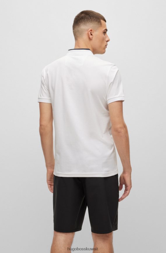 4TFNJN3679 أبيض Hugo Boss قميص بولو من القطن المطاطي بقصة ضيقة مع شعار هوغو باللون الأبيض