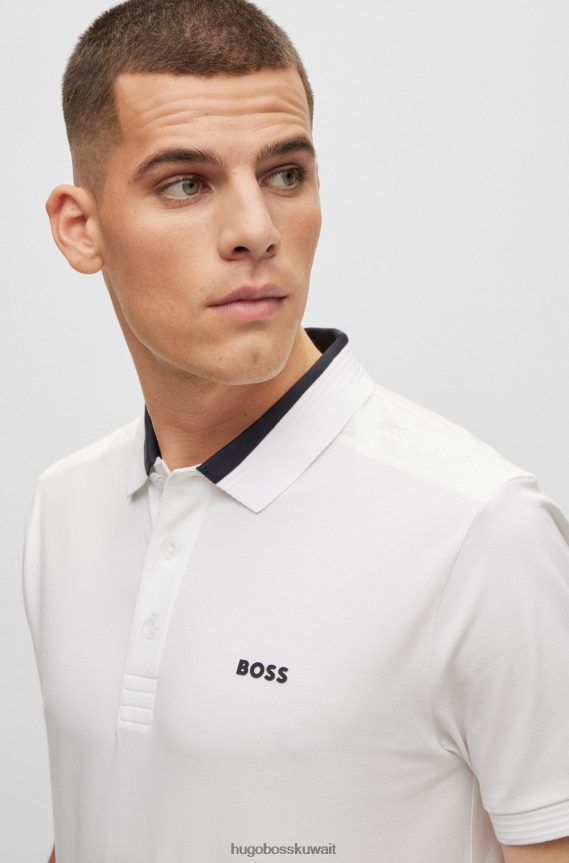 4TFNJN3679 أبيض Hugo Boss قميص بولو من القطن المطاطي بقصة ضيقة مع شعار هوغو باللون الأبيض
