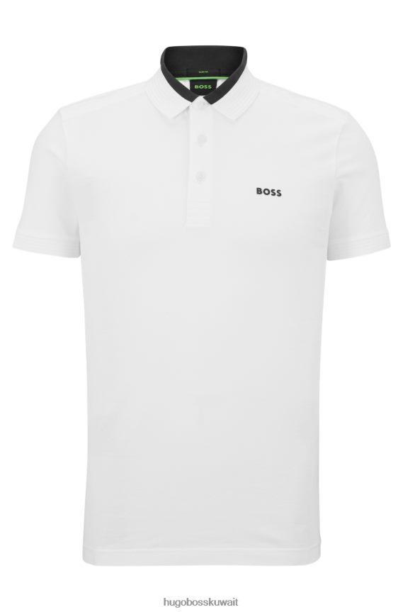 4TFNJN3679 أبيض Hugo Boss قميص بولو من القطن المطاطي بقصة ضيقة مع شعار هوغو باللون الأبيض