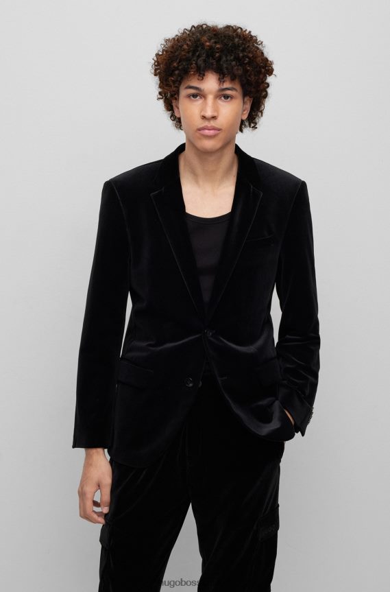4TFNJN3680 أسود Hugo Boss سترة هوغو السوداء ذات المقاس النحيف من المخمل عالي الأداء