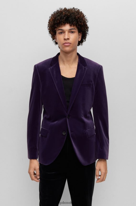 4TFNJN3681 الأرجواني الداكن Hugo Boss سترة Hugo باللون الأرجواني الداكن ذات المقاس النحيف من المخمل المطاطي عالي الأداء