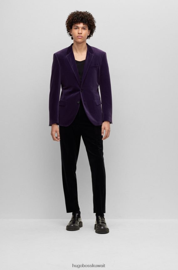 4TFNJN3681 الأرجواني الداكن Hugo Boss سترة Hugo باللون الأرجواني الداكن ذات المقاس النحيف من المخمل المطاطي عالي الأداء