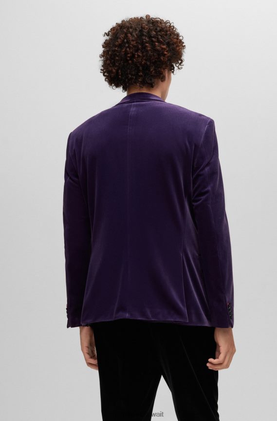 4TFNJN3681 الأرجواني الداكن Hugo Boss سترة Hugo باللون الأرجواني الداكن ذات المقاس النحيف من المخمل المطاطي عالي الأداء