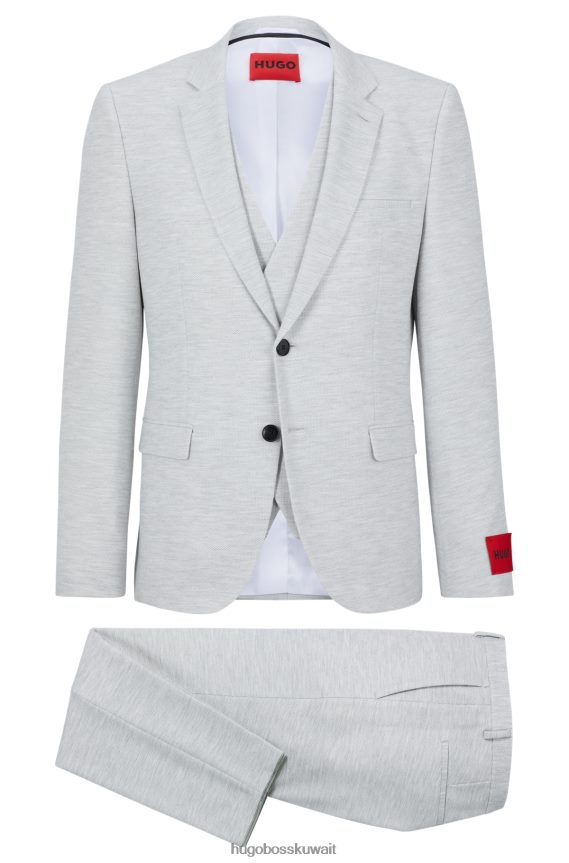 4TFNJN3682 رمادي فاتح Hugo Boss بدلة Hugo فائقة النحافة مكونة من ثلاث قطع مصنوعة من قماش ميلانج باللون الرمادي الفاتح