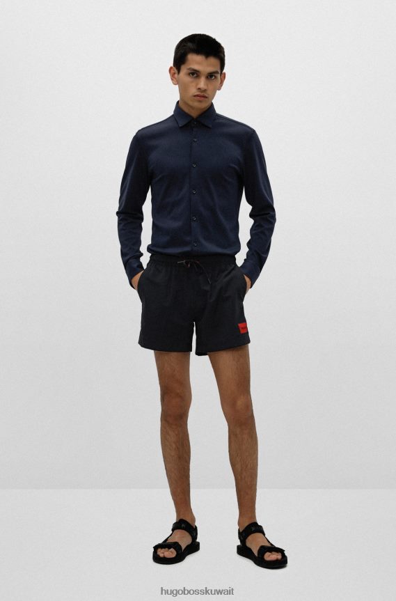 4TFNJN3684 أزرق غامق Hugo Boss قميص بقصة ضيقة مصنوع من قطن الجيرسيه مع ياقة كينت باللون الأزرق الداكن