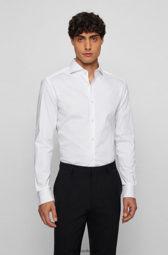 4TFNJN3689 أبيض Hugo Boss قميص Hugo ذو قصة ضيقة من مزيج القطن الأبيض