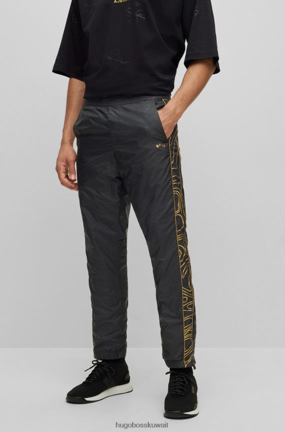 4TFNJN3692 أسود Hugo Boss x ajbxng بنطال مدبب من قماش مطرز خفيف الوزن