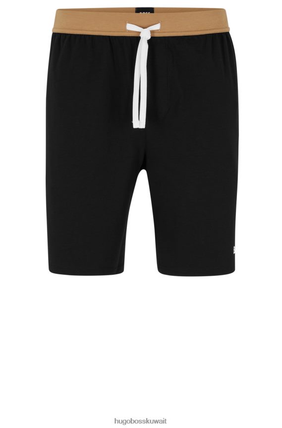 4TFNJN3693 أسود Hugo Boss شورت بيجامة بحزام خصر متباين من القطن والمودال والمطاط باللون الأسود