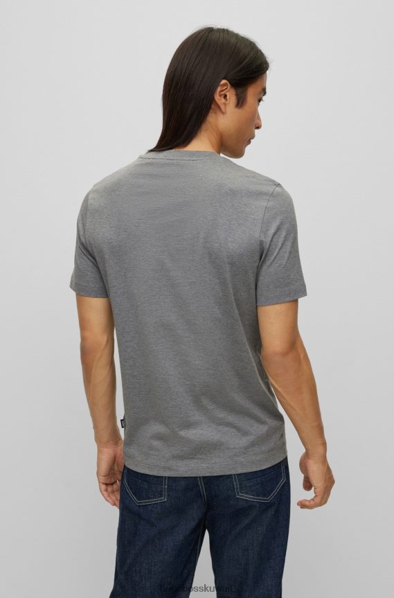4TFNJN3694 رمادي Hugo Boss تي شيرت رمادي من قطن بيما مع شريط مميز وشعار