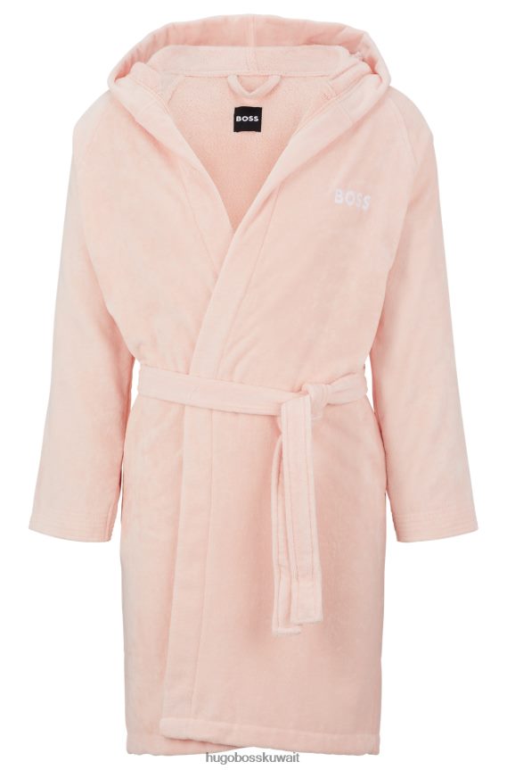 4TFNJN3696 لون القرنفل Hugo Boss هوغو رداء حمام من القطن المصري مع طية صدر شال ذات علامة تجارية باللون الوردي